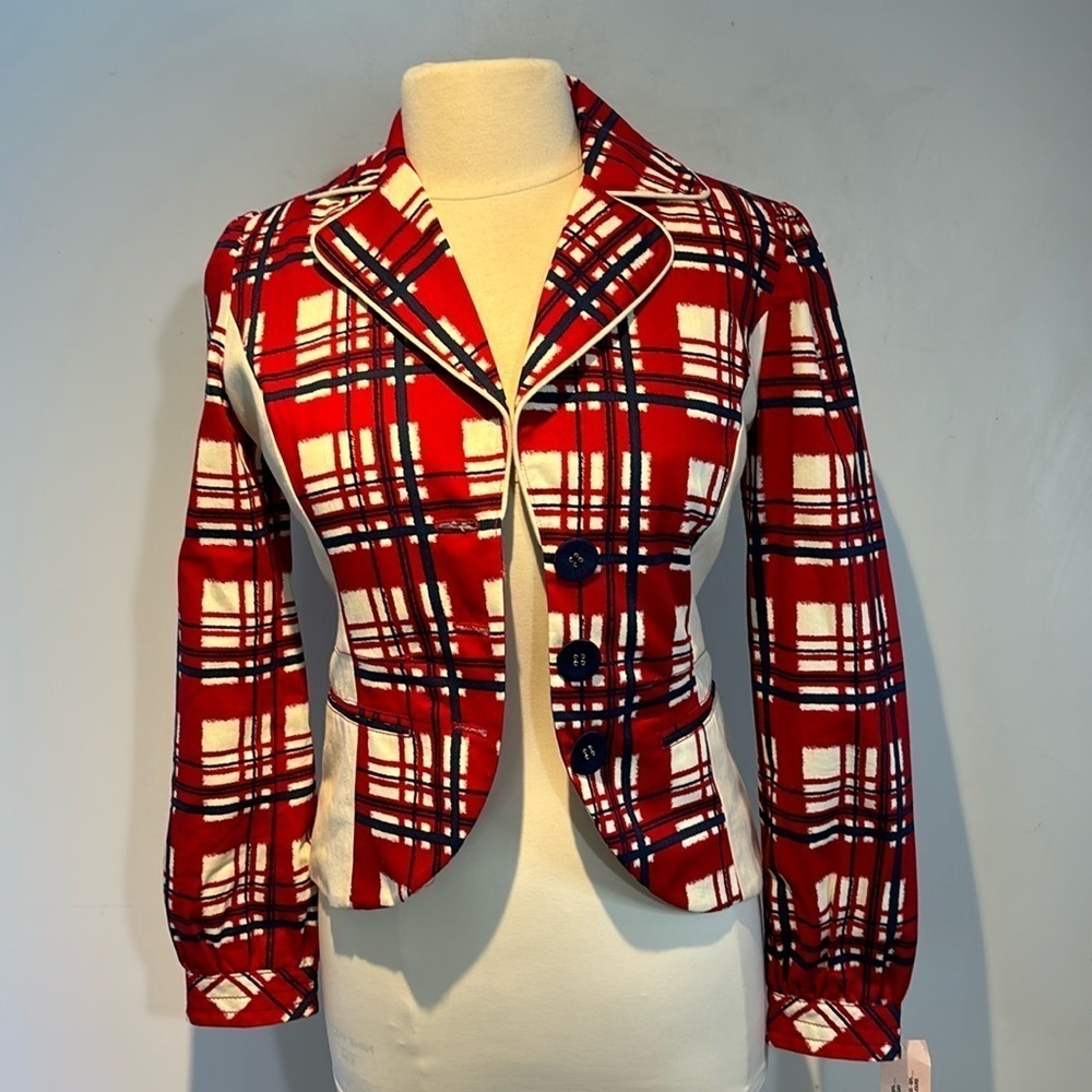 St. Martin's Plaid Cotton Fitted Blazer Medium Nwt